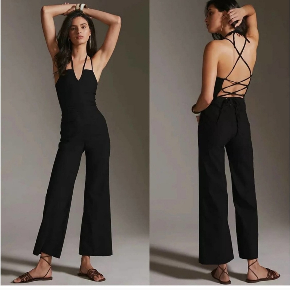 Anthropologie Midnight Black Crisscross Jumpsuit
